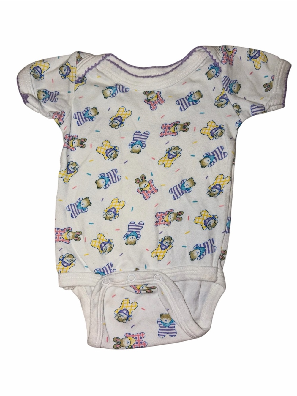 Vintage 90s Baby Connection One-Piece Bodysuit Teddy Bear Bunnies Pastel 3-6m
